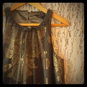 BCBGMAXAZRIA Brown Silk Gold Sequin